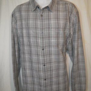 Men's PrAna  Gray Plaid Flannel Button Down Shirt Size XL X-Large